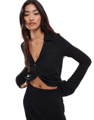 Vero Moda - Camicia in jersey testurizzata nera in coordinato