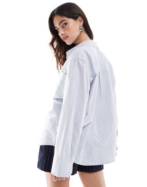 Vero Moda - Camicia oversize azzurra con polsini ampi, 3 di 4