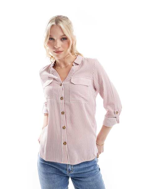 Vero Moda - Camicia rosa e bianca a righe con bottoni e tasche - view 1