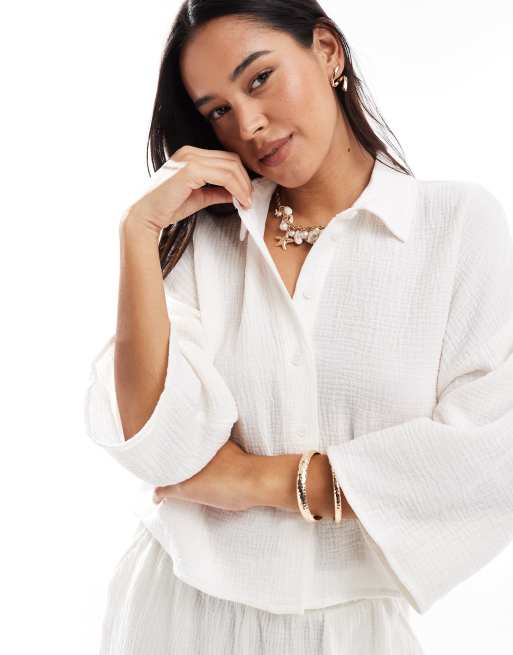 Vero Moda - Camicia taglio corto bianca testurizzata in coordinato