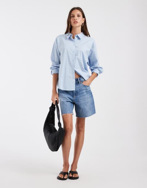 Vero Moda - Camisa azul pastel extragrande con estampado de cuadros pequeños - view 1