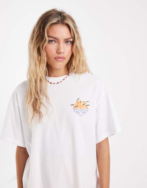 Vero Moda - Camiseta blanca extragrande con estampado gráfico de naranjas de Sorrento, 2 de 4