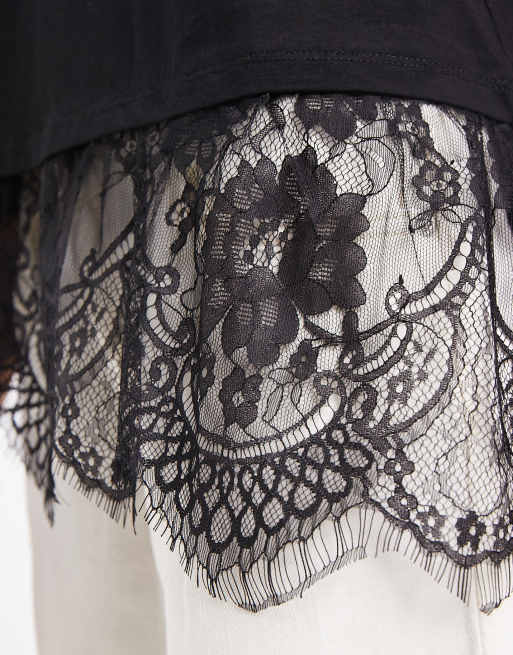 Vero Moda - camiseta con detalle de encaje asimétrico en negro, 4 de 4