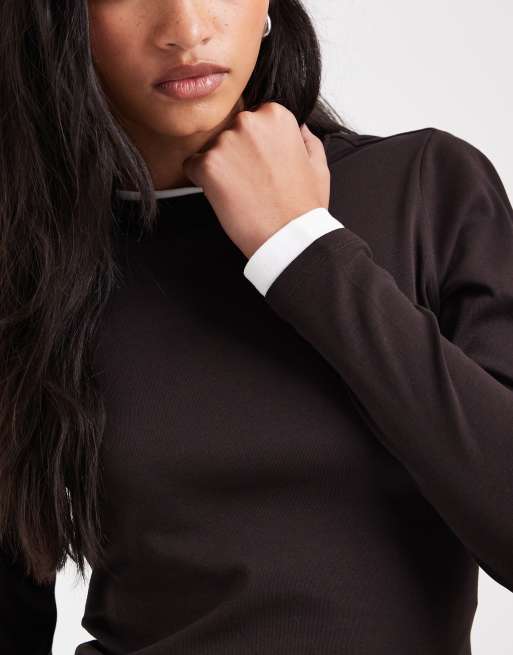 Vero Moda - camiseta de manga larga de doble capa en marrón chocolate, 3 de 4