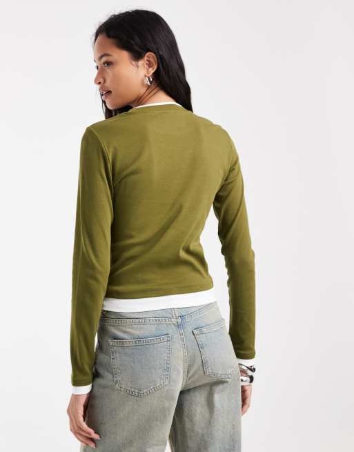 Vero Moda - camiseta de manga larga de doble capa en verde, 4 de 4