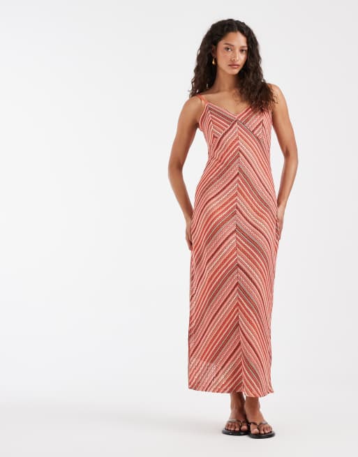 Vero Moda – Camisole-Midikleid aus Häkelstrick in Rosa mit Chevron-Muster, 3 von 4