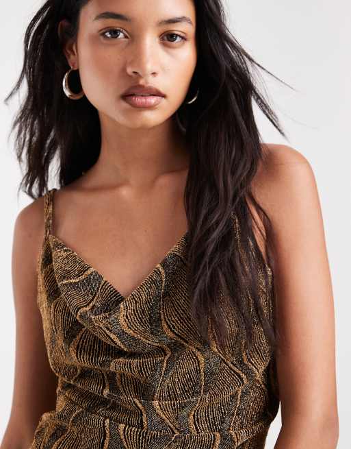 Vero Moda Camisole mit Trägern und Wasserfall-Ausschnitt mit Glitzer in Schokobraun, 3 von 4