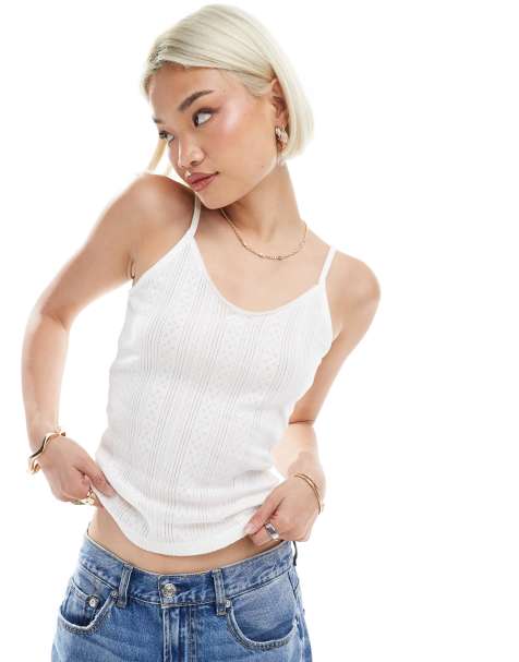 Vero Moda – Camisole-Oberteil aus Pointelle in Weiß - view 1