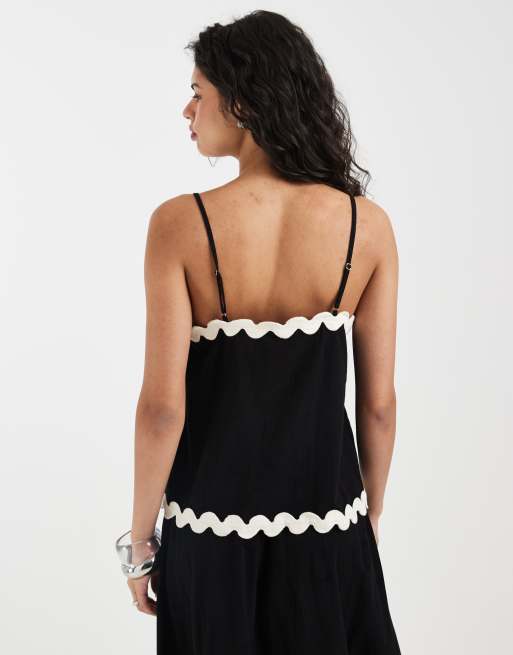 Vero Moda - Camitop met contrasterende geschulpte rand in zwart, deel van co-ord set, 3 van 4