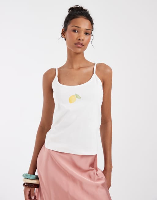 Vero Moda - Camitop van jersey met grafische citroenprint in wit, 2 van 4