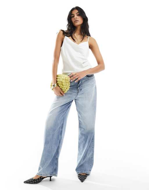 Vero Moda - Canottiera con scollo ad anello in raso bianco sporco testurizzata, 3 di 4