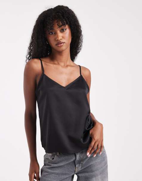 Vero Moda - Canottiera nera in raso con scollo a V - view 1