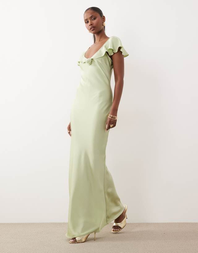 green cap sleeve prom dress Vero Moda rose detail maxi in sage CS4010/Kelly Green/S