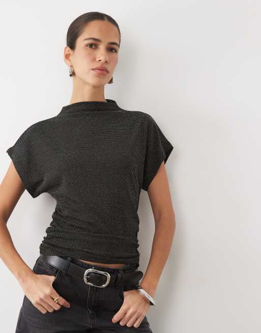 Vero Moda cap sleeve ruched top in black, 2 of 4