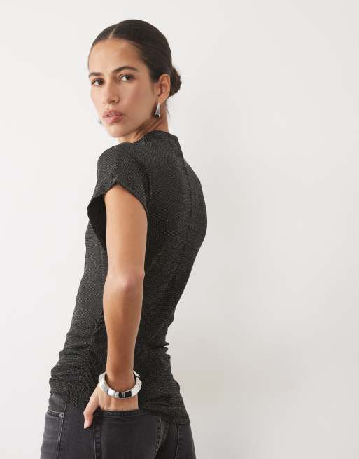 Vero Moda cap sleeve ruched top in black, 4 of 4