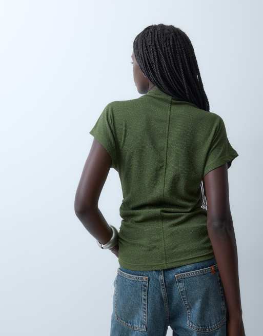 Vero Moda cap sleeve ruched top in green, 3 of 4