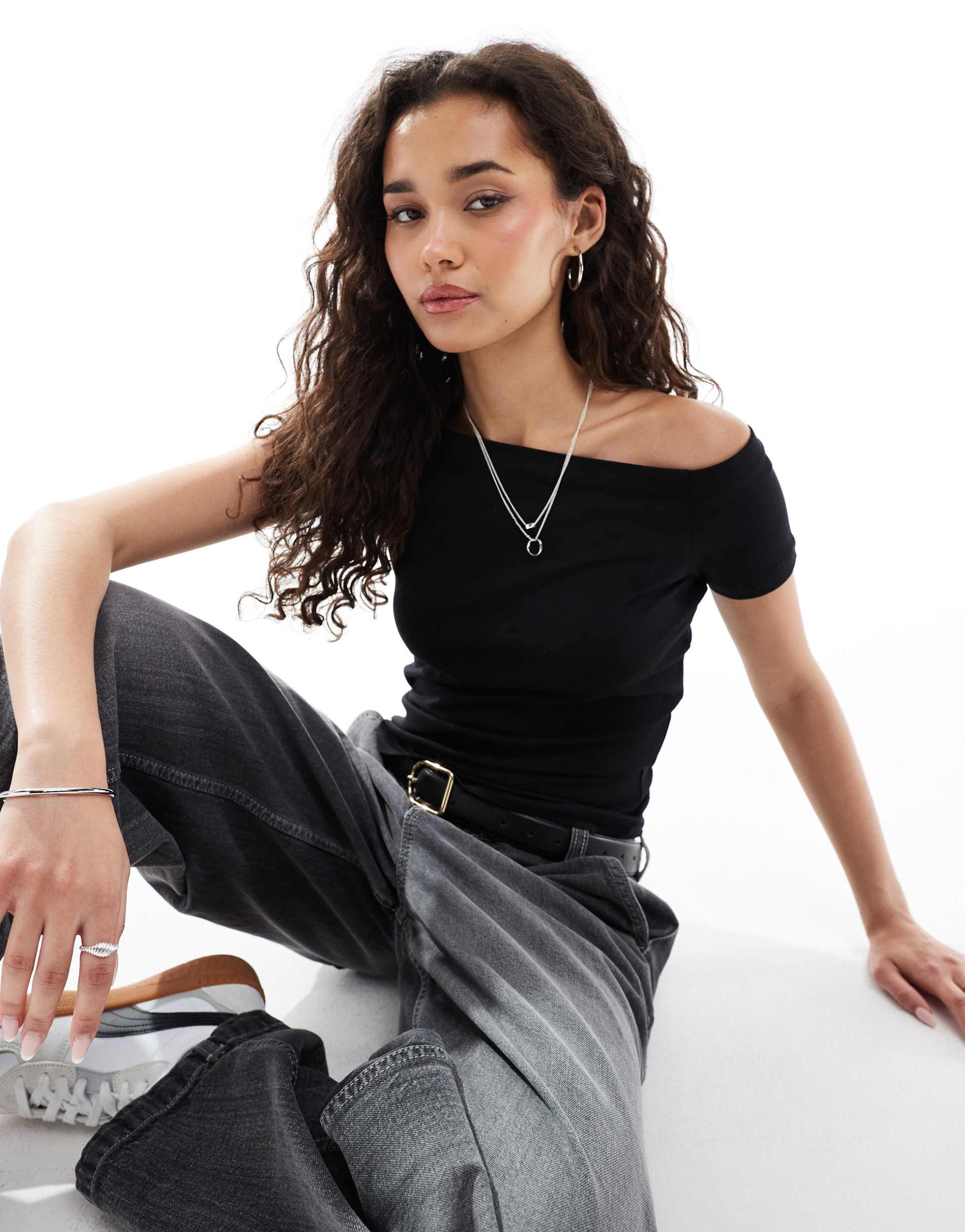 vero moda cap sleeve t-shirt in black