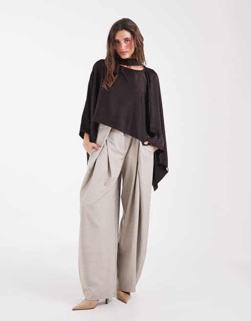 Vero Moda capa de manga larga con bufanda en marrón chocolate, 2 de 4