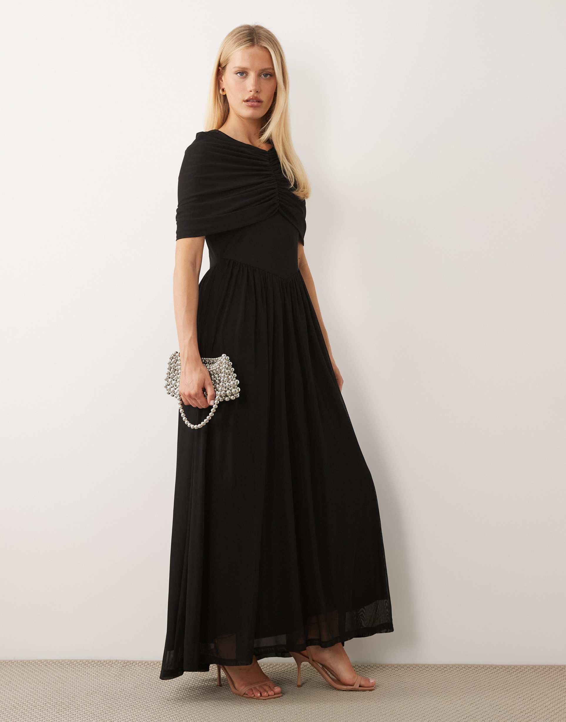 vero moda cape detail jersey maxi dress in black