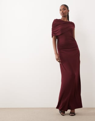 Vero Moda Cape Detail Jersey Maxi Dress In Burgundy