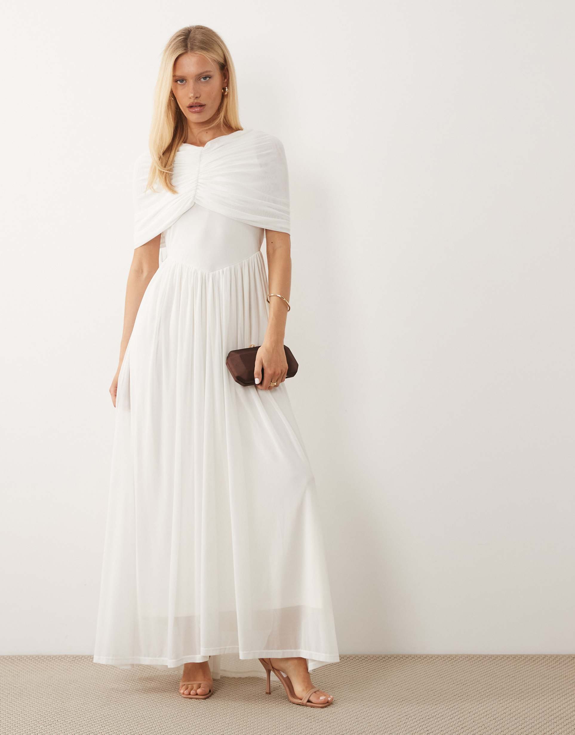 vero moda cape detail jersey maxi dress in white