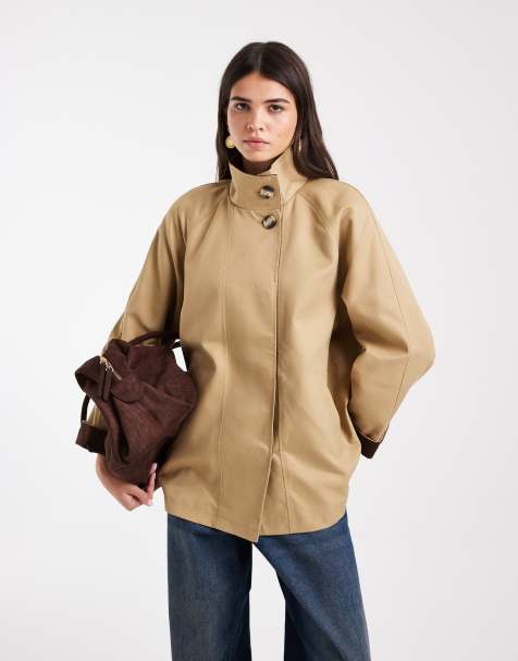 Vero Moda Cape-Jacke mit Stehkragen und Kontrastdetails in Beige - view 1