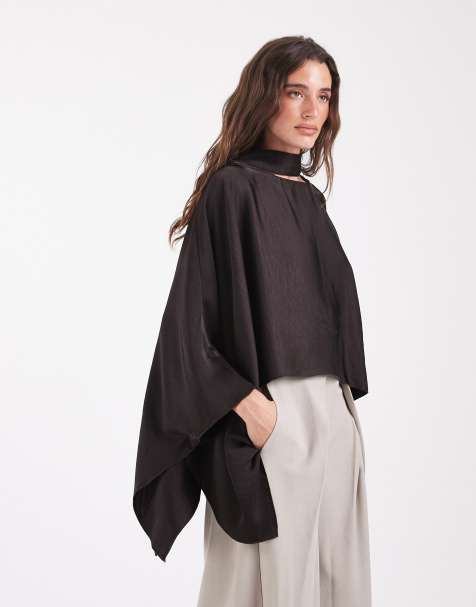 Vero Moda Cape mit langen Ärmeln und Schal in Schokobraun - view 1