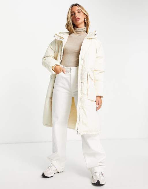 Vero Moda - Cappotto imbottito taglio lungo color crema con girovita elasticizzato