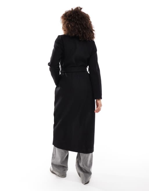 Vero Moda - Cappotto lungo nero con cintura, 3 di 4