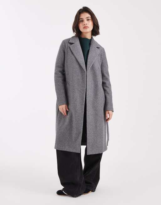 Vero Moda - Cappotto taglio medio elegante grigio mélange medio con cintura