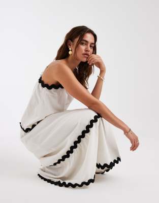 Vero Moda - Caraco d'ensemble à bords festonnés contrastants - Crème-Blanc