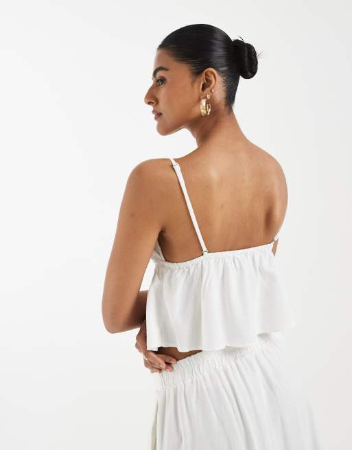 Vero Moda - Caraco d'ensemble aspect lin avec bretelles fines - Blanc, 4 de 4