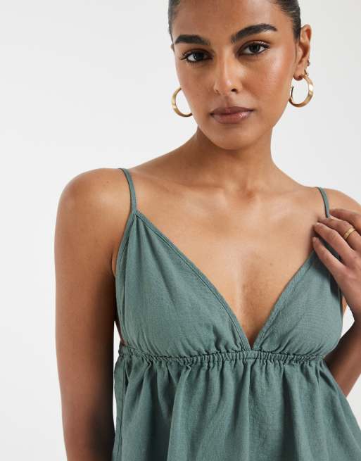 Vero Moda - Caraco d'ensemble aspect lin avec bretelles fines - Vert, 2 de 4