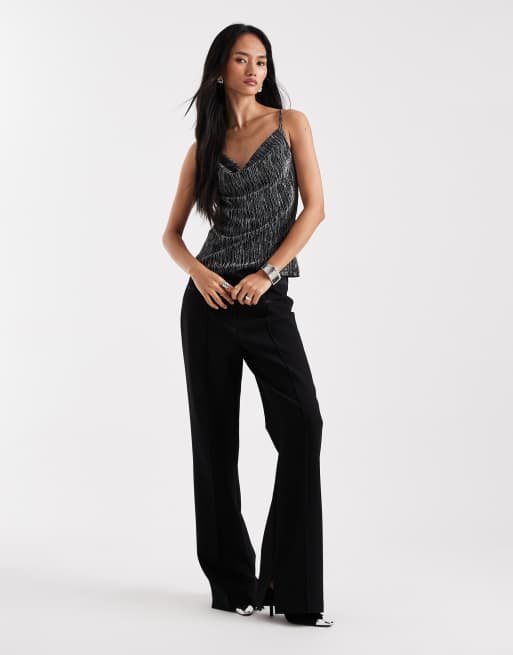 Vero Moda - Caraco près du corps à paillettes et col bénitier - Noir/argenté, 3 de 4