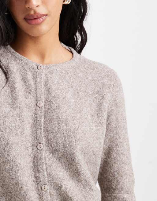 Vero Moda - Cardigan a maniche corte color roccia lunare in maglia con scollo rotondo, 4 di 4