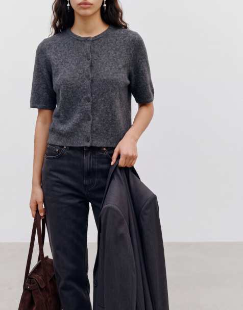 Vero Moda - Cardigan a maniche corte in maglia grigio scuro mélange - view 1
