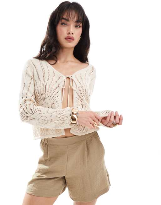 Vero Moda - Cardigan allacciato sul davanti all'uncinetto color crema