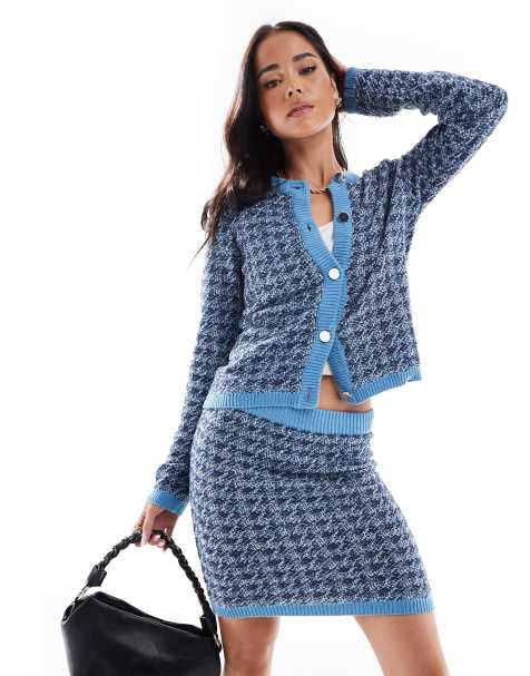 Vero Moda - Cardigan blu in maglia con motivo pied de poule in coordinato - view 1
