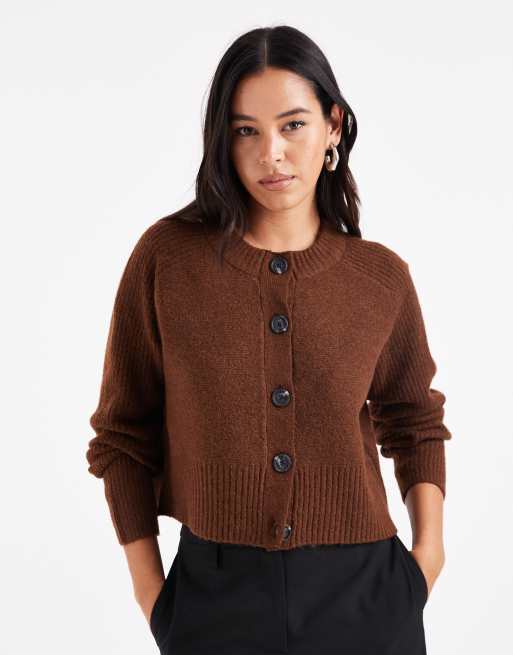 Vero Moda - Cardigan color cioccolato caldo con finiture a coste