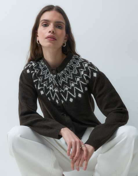 Vero Moda cárdigan de punto con grecas alpinas en marrón chocolate jaspeado - view 1