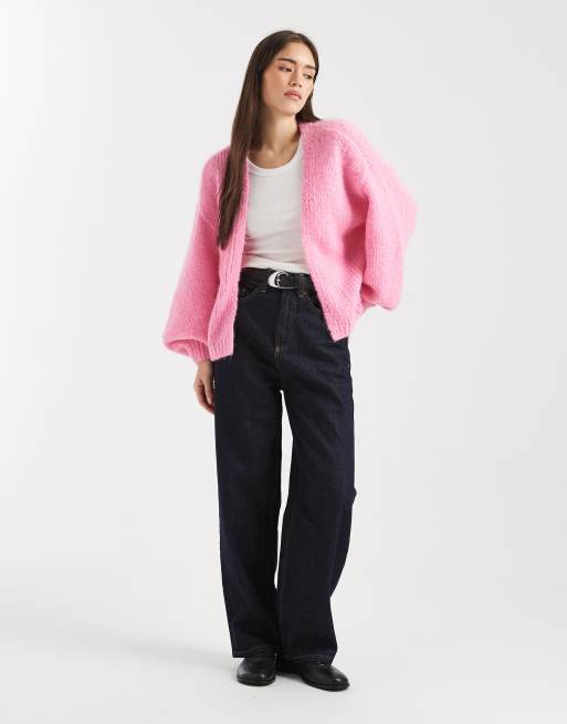 Vero Moda - Cardigan fil-à-fil morbido color rosa cosmo con maniche a campana, 2 di 4