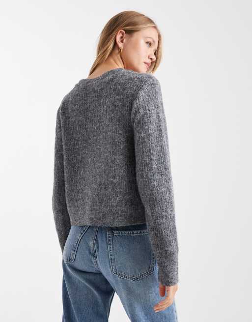 Vero Moda - Cardigan grigio in maglia con bottoni applicati a forma di rosa, 4 di 4