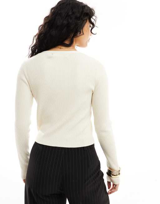 Vero Moda - Cardigan in maglia color crema a coste, 4 di 4