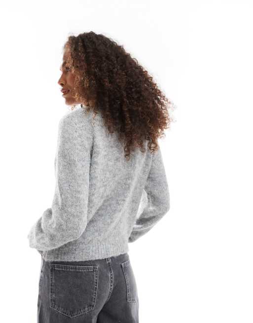 Vero Moda - Cardigan in maglia grigio chiaro mélange con scollo rotondo, 3 di 4