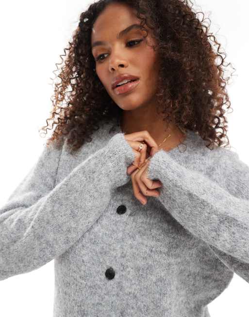 Vero Moda - Cardigan in maglia grigio chiaro mélange con scollo rotondo, 4 di 4