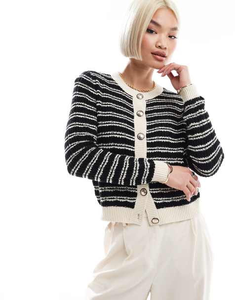 Vero Moda - Cardigan monocromatico a righe con bottoni dorati - view 1