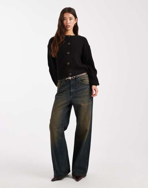 Vero Moda - Cardigan nero con scollo rotondo e coste larghe, 3 di 4