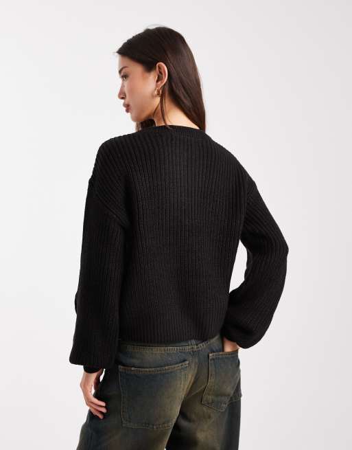 Vero Moda - Cardigan nero con scollo rotondo e coste larghe, 4 di 4