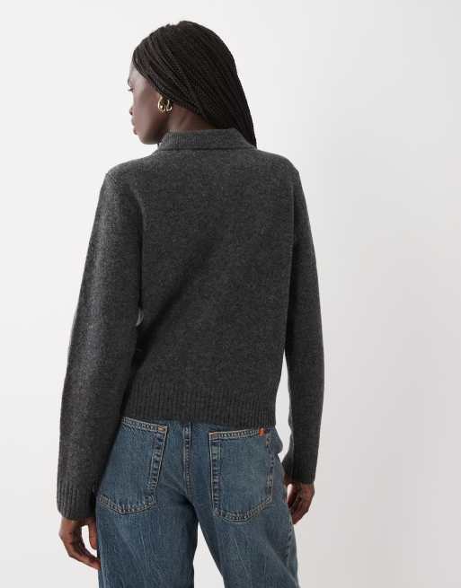 Vero Moda cárdigan premium de mezcla de lana con detalle de caballo en gris oscuro, 4 de 4