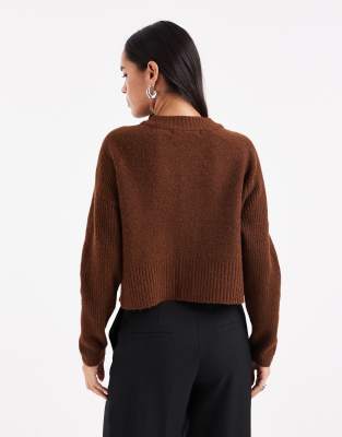 Vero Moda Cardigan With Ribbed Trim In Brown